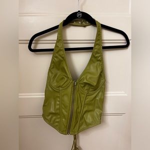 Urban Outfitters Hot Stuff Faux Leather Corset Olive Green M